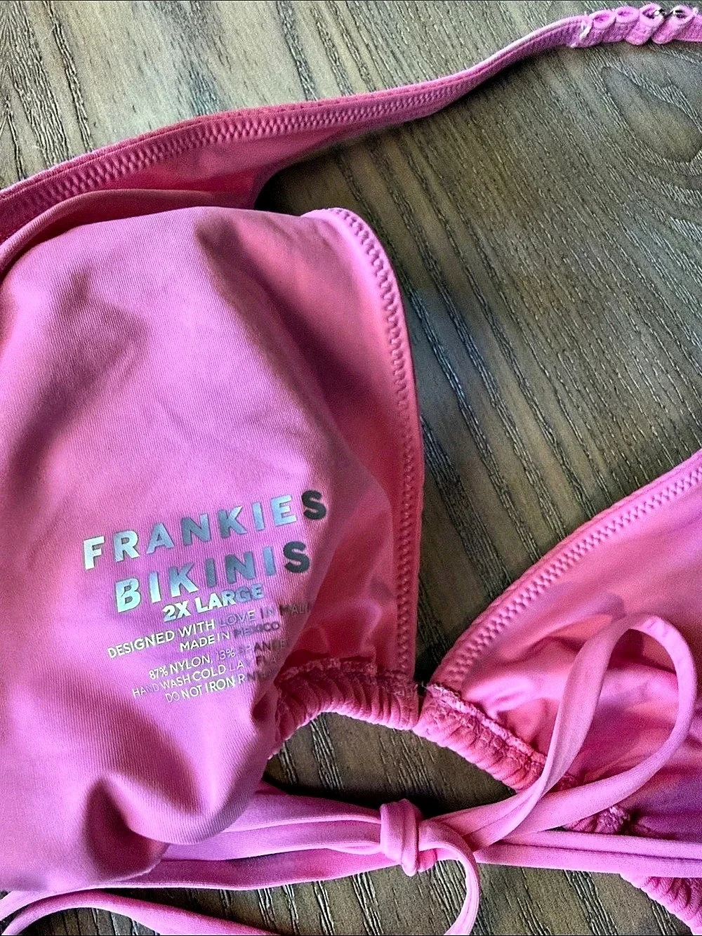 Frankies Bikinis Austin Ribbed Triangle Bikini Top Pink XXL Like New